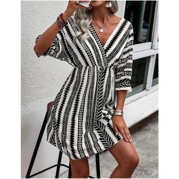 Boho Stripes Puff Sleeve Mini Dress - Picture 3 of 6